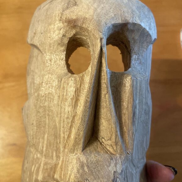 Vtg Hand Carved Wooden Skull Mask Mexican Folk Art Zihuatanejo Ixtapa Rough Hewn - Picture 8 of 8